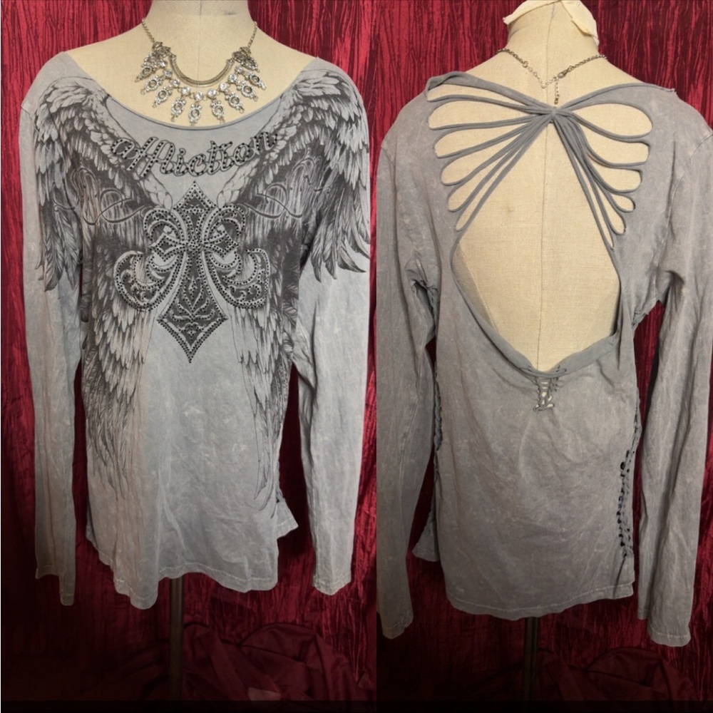Affliction Gray Angel Wing Top